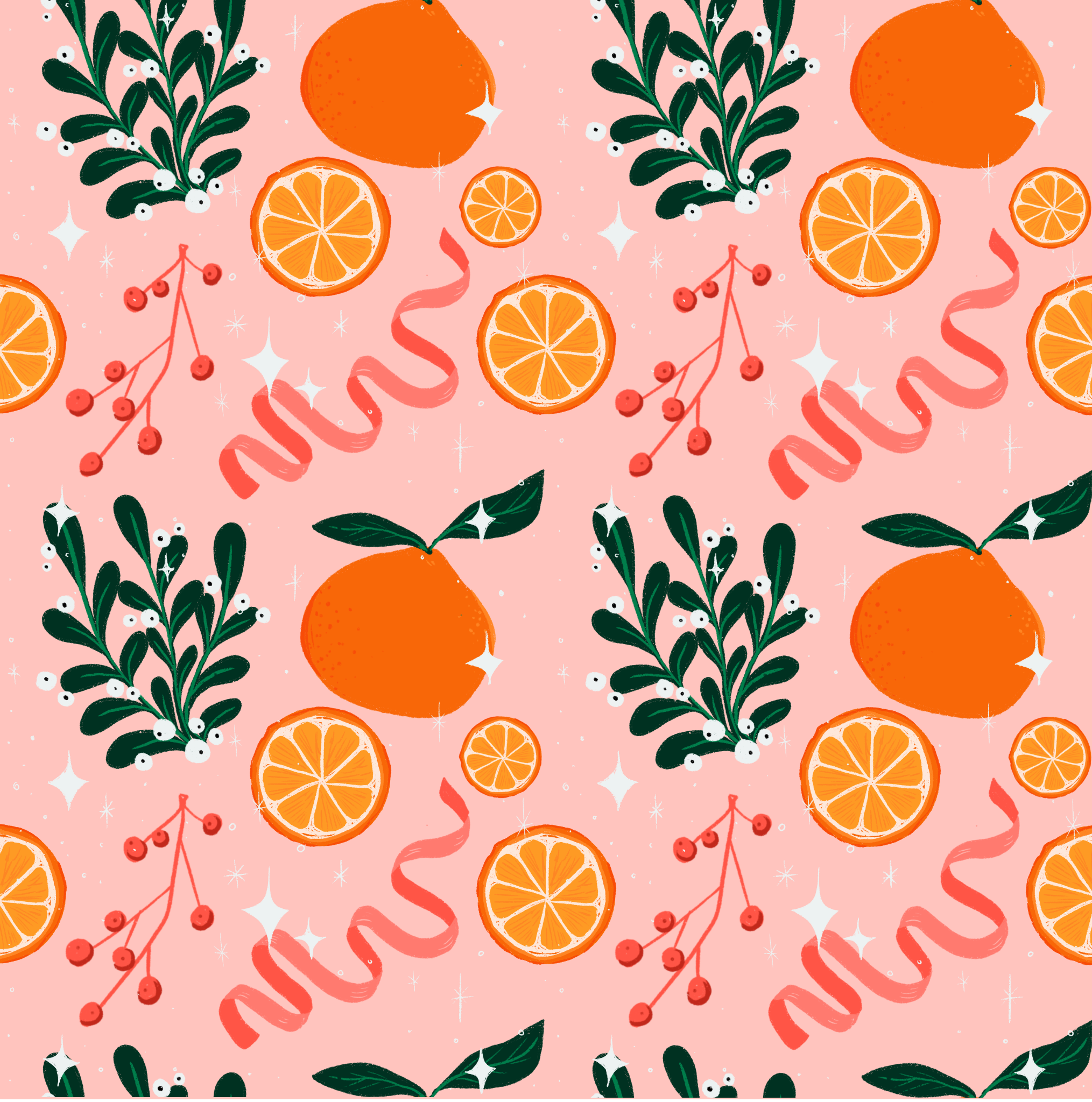 Oranges and Mistletoe Pattern