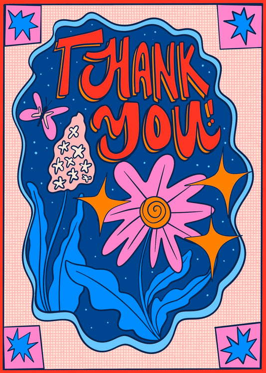 Pink n' Blue Floral Thank You Card