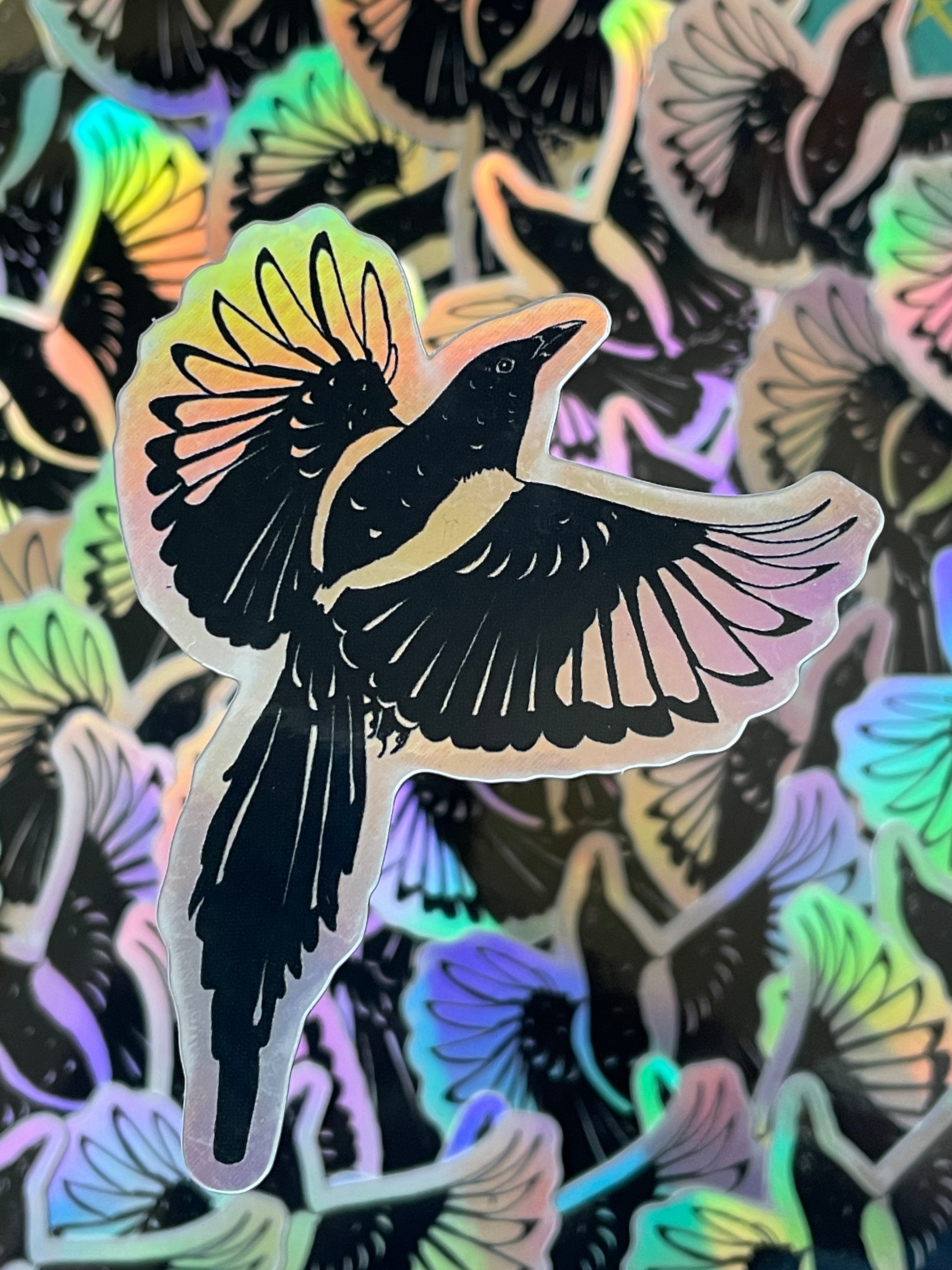 Swooping Magpie Holographic Vinyl Sticker – kate letters lots