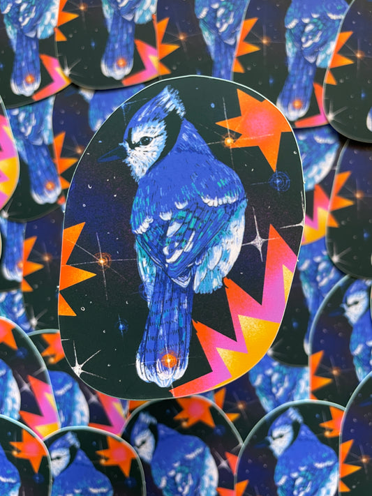 Cosmic Blue Jay Vinyl Sticker