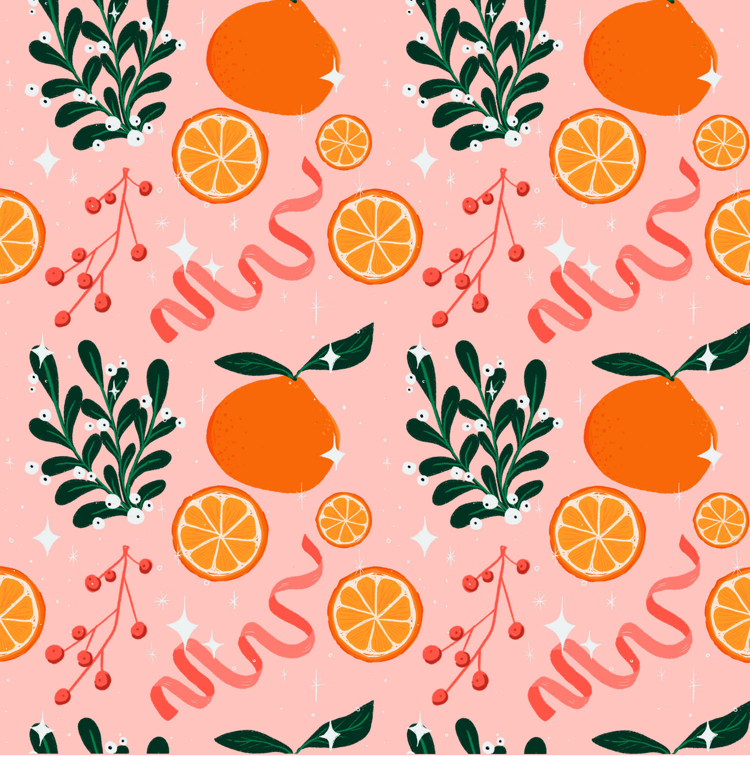 Oranges and Mistletoe Pattern 