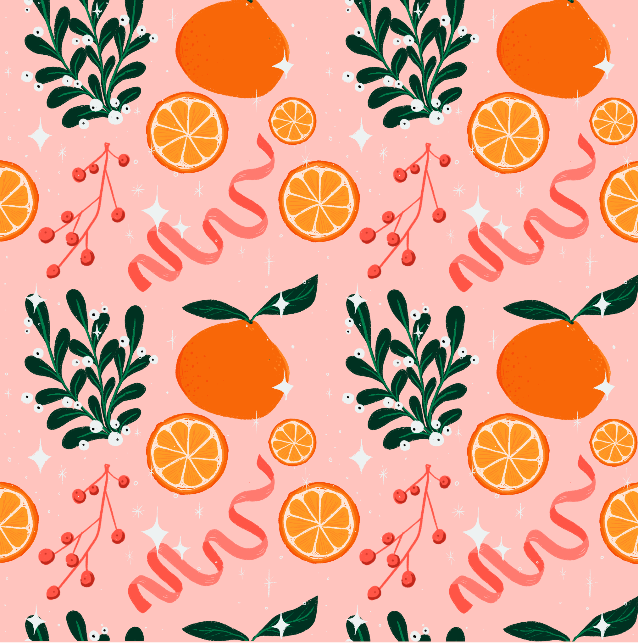 Oranges and Mistletoe Pattern 